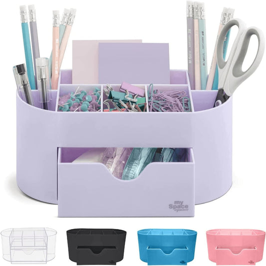 Chic Lavender Desk Organizer - Stylish Storage Solution for Office Supplies & Accessories - Elegant White & Lavender Pen Holder for Home, College, or School