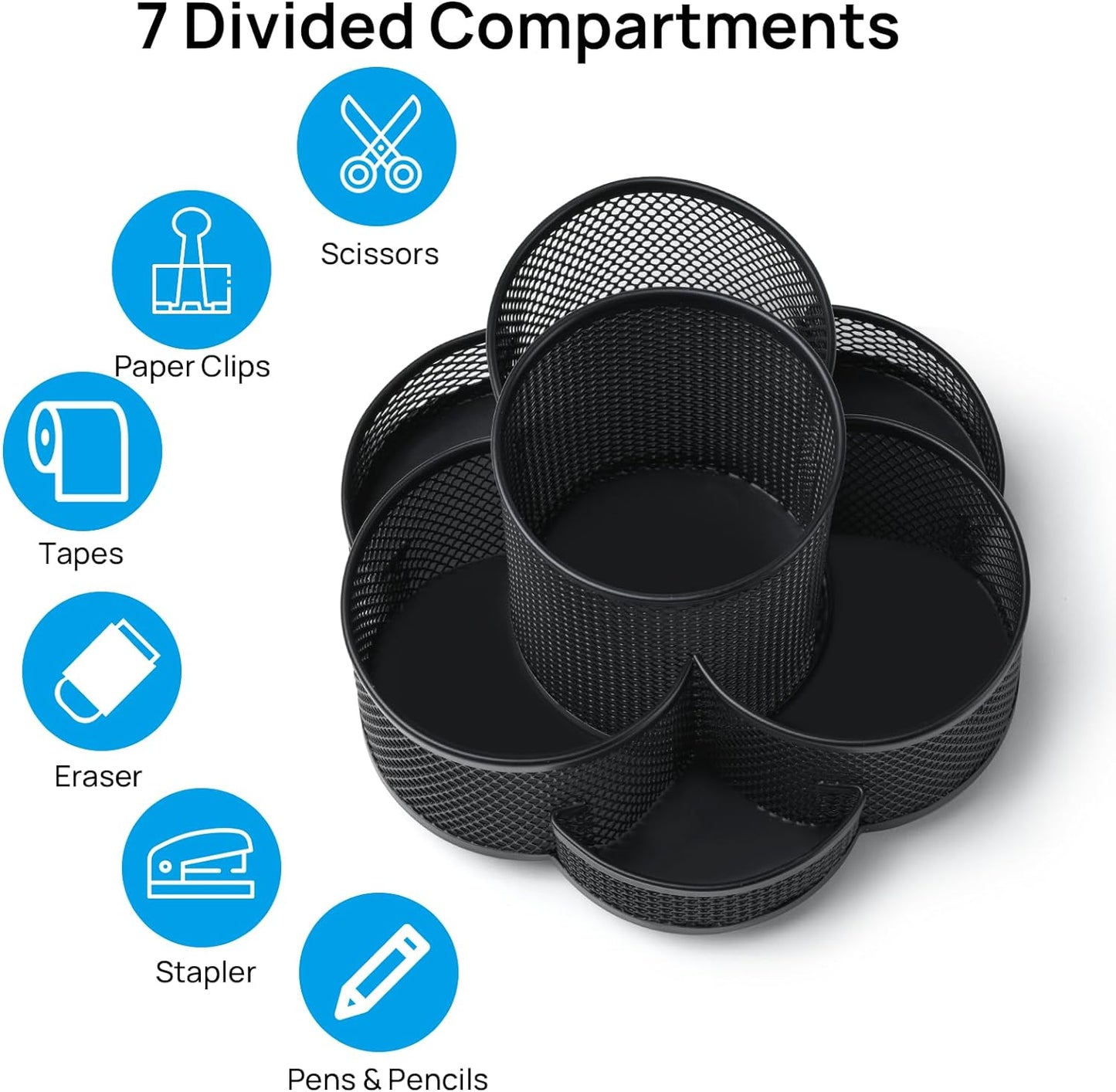 360° Rotating Desk Pen Holder - Stylish Black Organizer for Office & Home