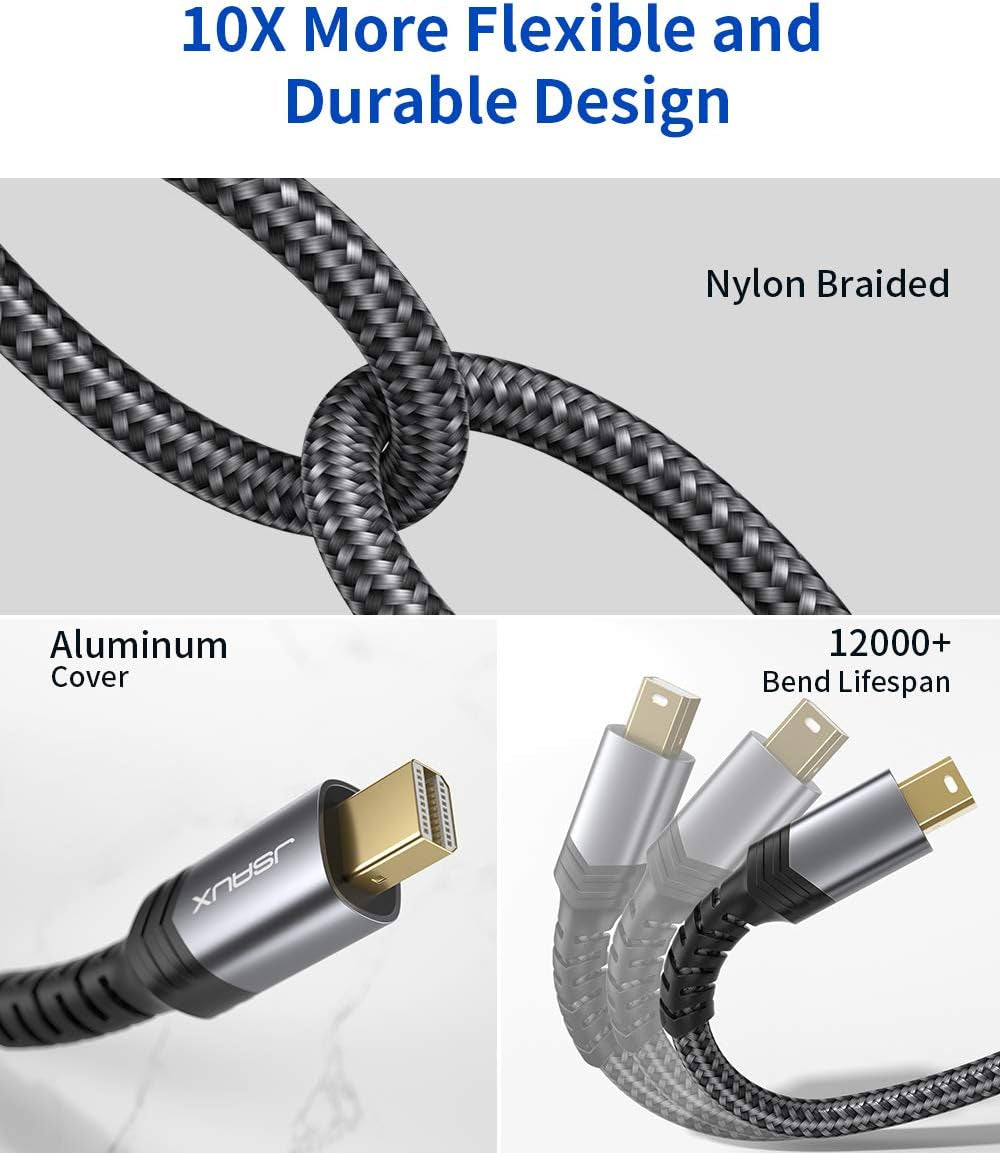 Mini Displayport to HDMI Adapter, Mini DP to HDMI Adapter Nylon Braided Aluminum Shell Compatible with Macbook Air/Pro, Microsoft Surface Pro/Dock, Monitor, Projector and More-Gray