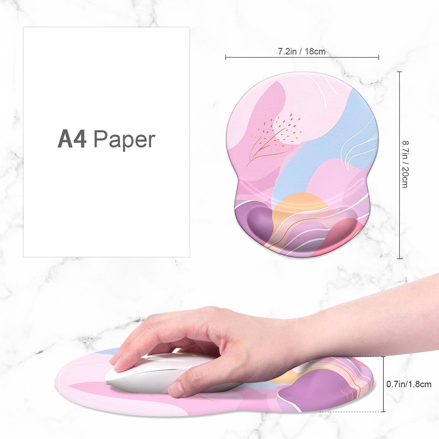 Ergonomic Mouse Pad with Gel Wrist Support - Comfortable Non-Slip Design for Pain Relief, Art Style Pattern, 8.7 x 7.2 Inches