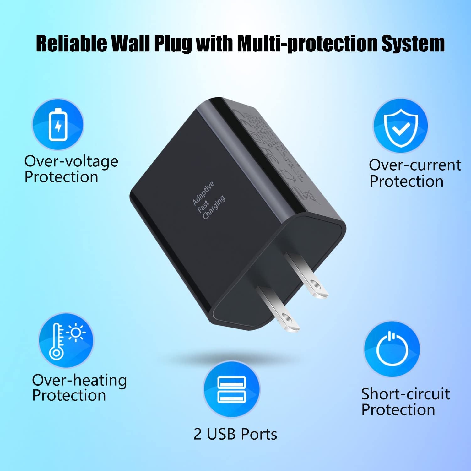 3-Pack Dual USB Wall Charger - 30W Adaptive Fast Charging Block for iPhone 13/12/11, Galaxy S10/S9/Note 9/10, Pixel - Quick Charge 3.0 & 5V 2.4A (Black)
