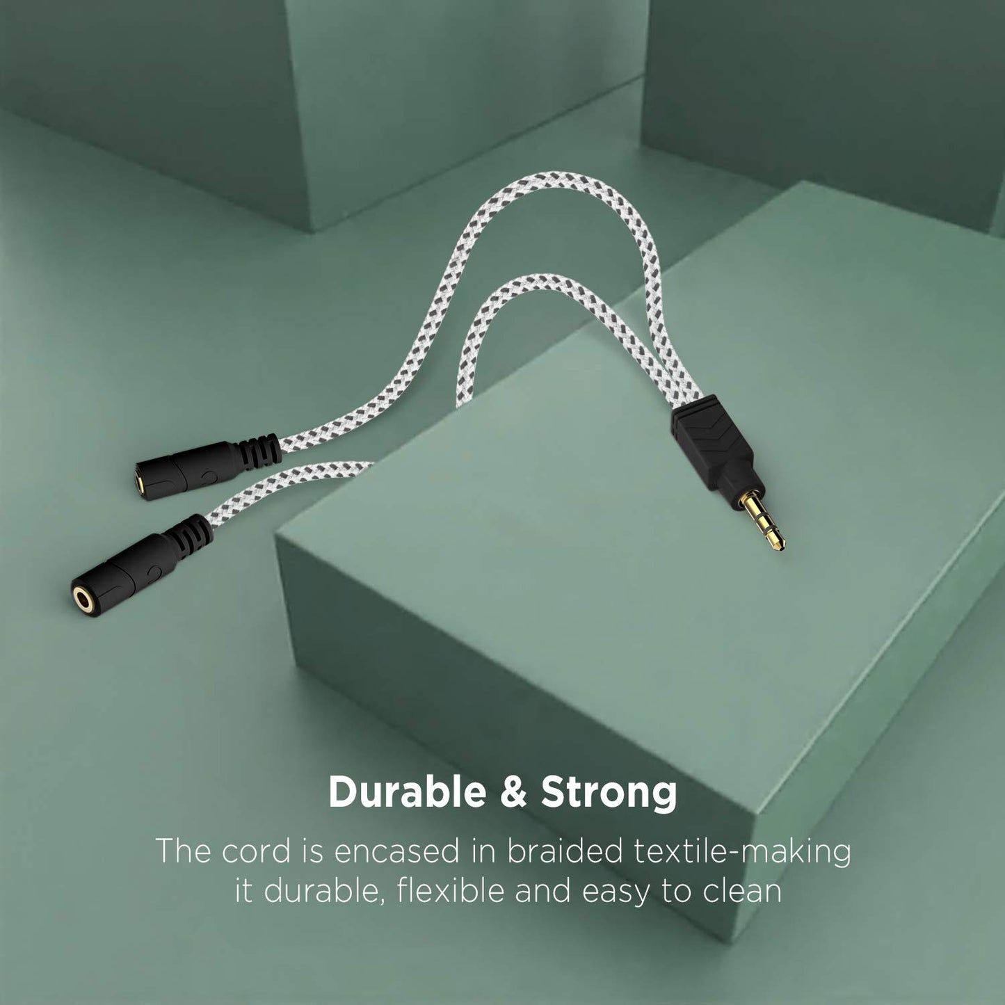 Zebra White 3.5mm Audio Splitter - Knitted TRS Headphone Splitter for Earphones & Speakers