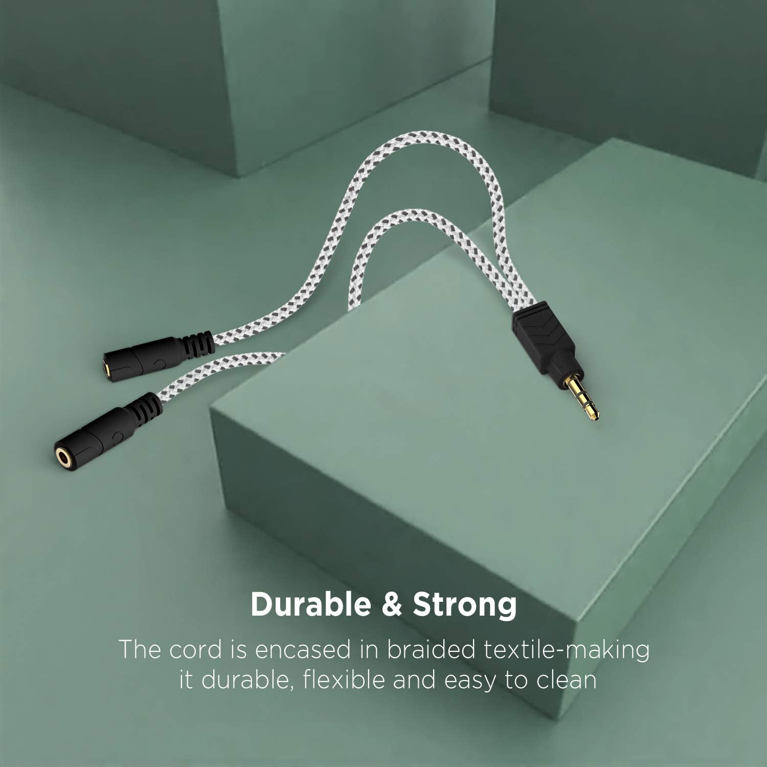 Zebra White 3.5mm Audio Splitter - Knitted TRS Headphone Splitter for Earphones & Speakers