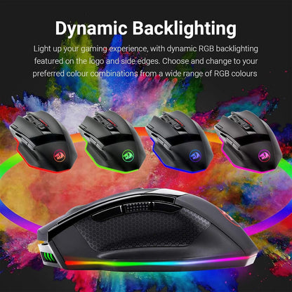 M801 Wireless RGB Gaming Mouse - 9 Programmable Macro Buttons, 16000 DPI, Rapid Fire for Ultimate Gaming Performance - Compatible with Windows and PC, Sleek Black Design