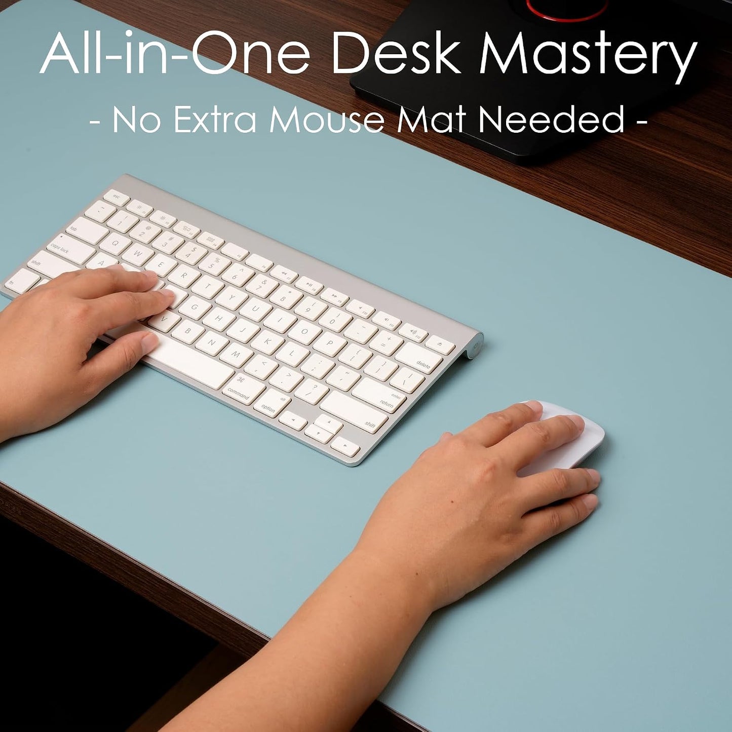 Premium Leather Desk Pad Protector - Stylish Waterproof Mouse Pad & Office Desk Cover (Light Blue/Silver) 23.7"x13.8" - Perfect for Home, Work, and Cubicles