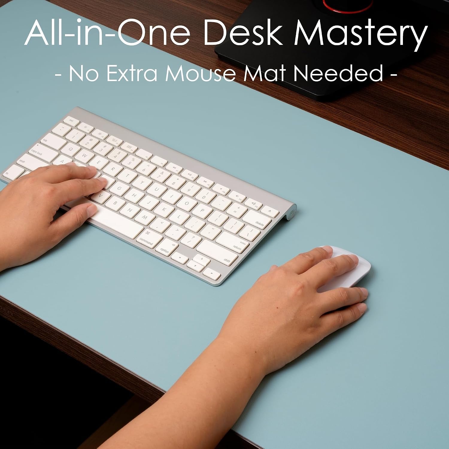 Premium Leather Desk Pad Protector - Stylish Waterproof Mouse Pad & Office Desk Cover (Light Blue/Silver) 23.7"x13.8" - Perfect for Home, Work, and Cubicles