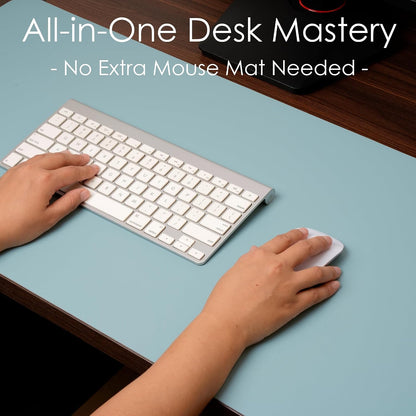 Premium Leather Desk Pad Protector - Stylish Waterproof Mouse Pad & Office Desk Cover (Light Blue/Silver) 23.7"x13.8" - Perfect for Home, Work, and Cubicles