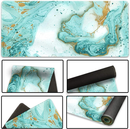 XXL Extended Gaming Mouse Pad - Non-Slip Rubber Base, Stitched Edges, Teal Turquoise Marble Design - Perfect for Work, Gaming, and Home Office - 35.1 x 15.7 Inches