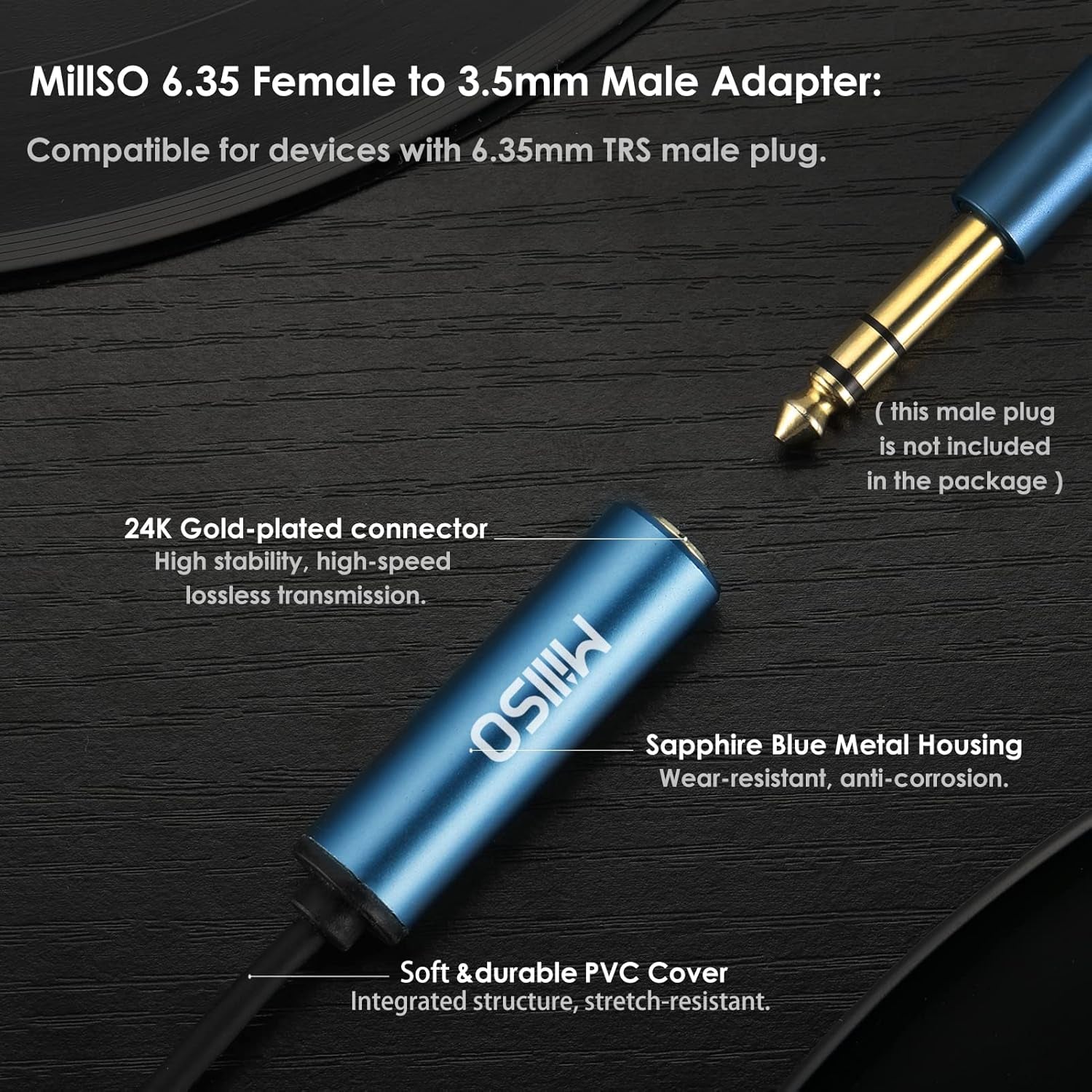 1/4 to 3.5mm Headphone Adapter - 12 Inch Stereo Audio Converter for Amplifiers, Guitars, Pianos & More - Perfect for Phones, Laptops & Headphones