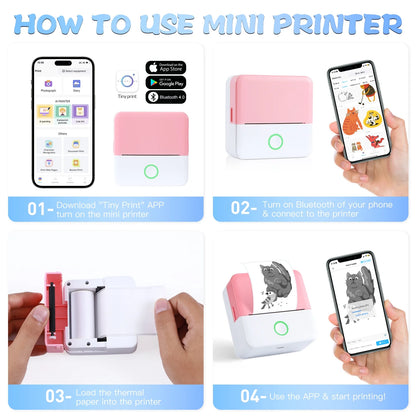 SLOK Print Pods Mini Printer with 10 Rolls Printing Paper, Thermal Inkless Sticker Maker for Notes and DIY, Compatible with Ios & Android, Purple