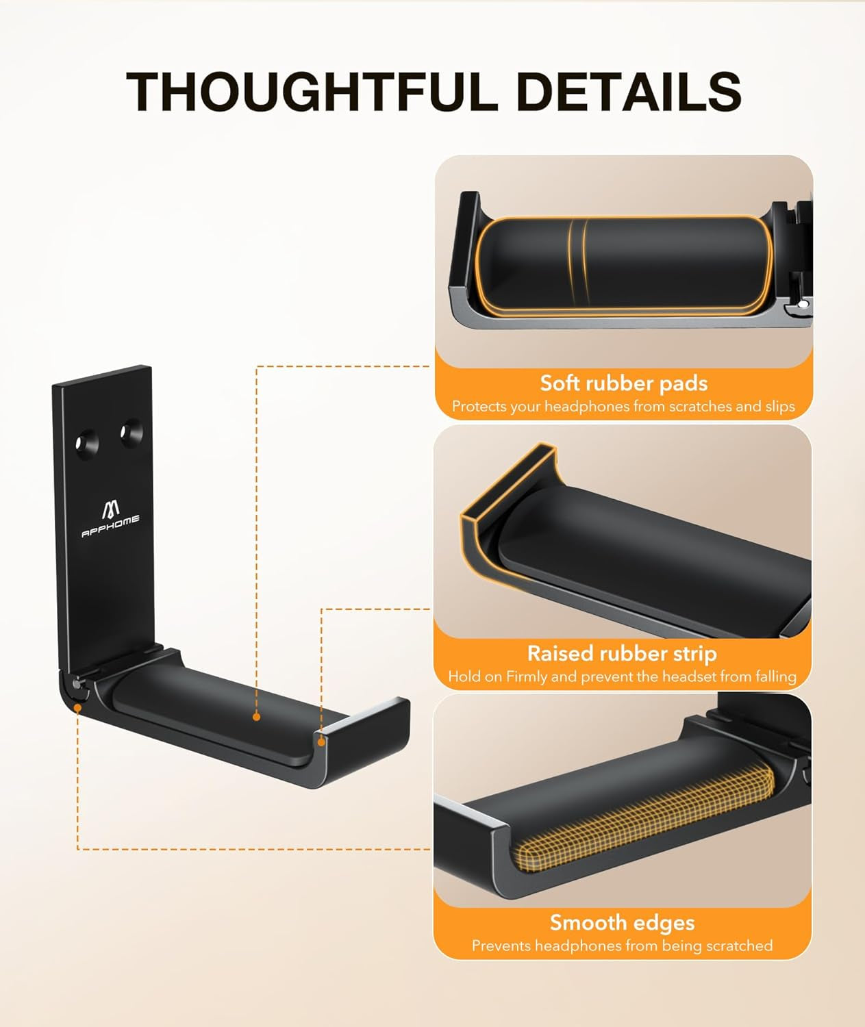 Space-Saving Foldable Headphone Stand & Headset Holder - No-Scratch Silicone Wall Hook for Gaming & Office Use, Strong Adhesive Black Design