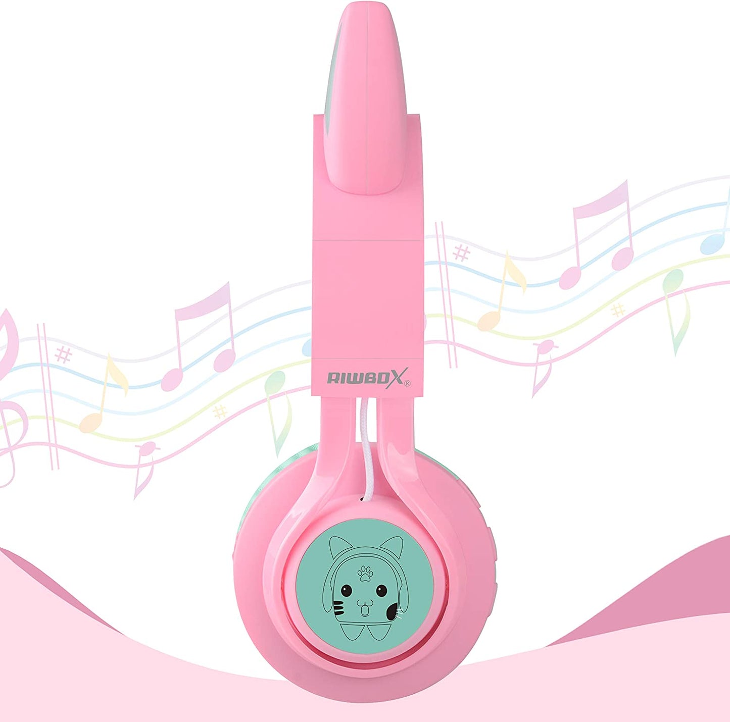 CT-7 Cat Ear Bluetooth Headphones for Kids - LED Light Up, Wireless Over Ear with Microphone & Volume Control - Perfect for Travel, School & Devices (Pink & Green)