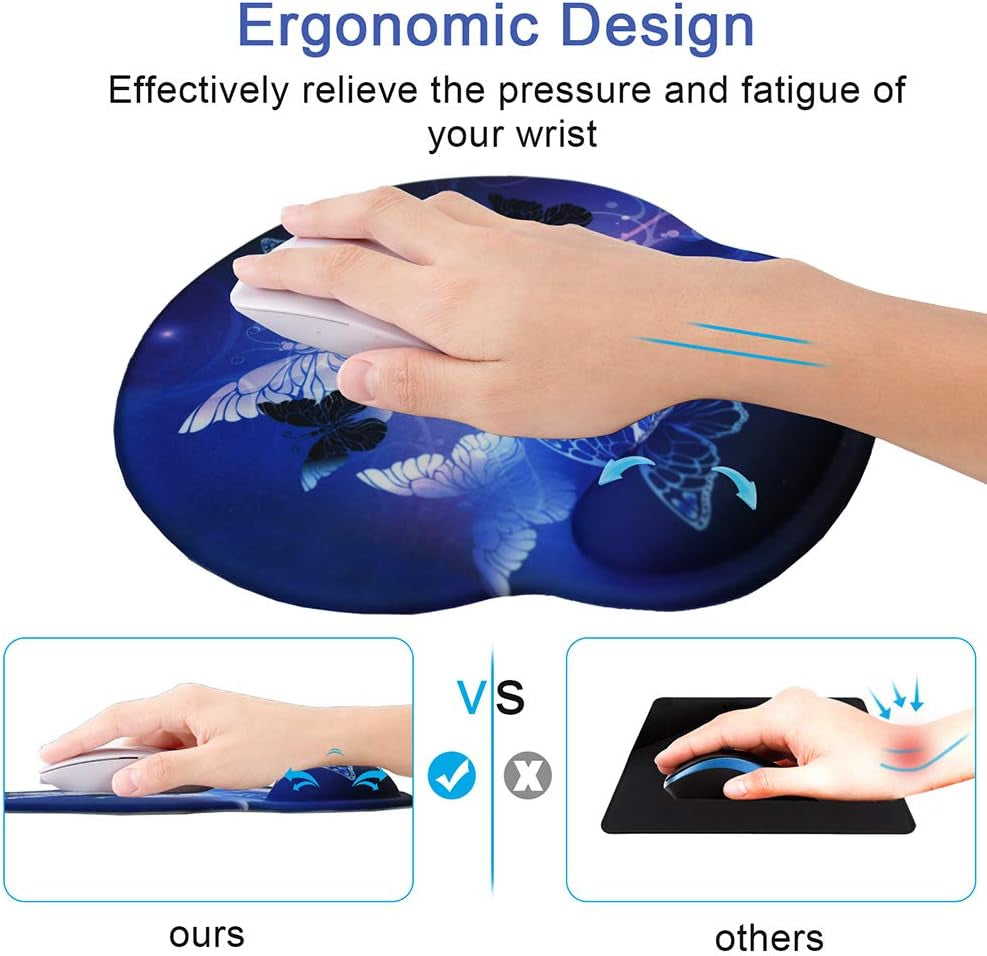 Ergonomic Butterfly Mouse Pad with Gel Wrist Support - Non-Slip, Comfortable & Durable for Home Office Efficiency and Pain Relief