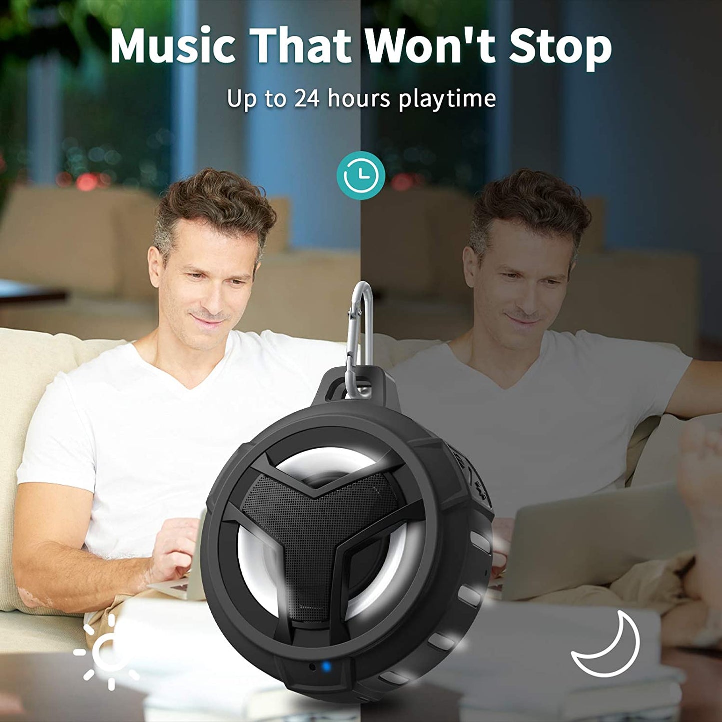 Waterproof Bluetooth Shower Speaker - Portable LED Wireless Speaker with True Wireless Stereo and 2000mAh Battery, Floats on Water - Ideal for Kayaking, Beach Activities, and Gift Giving - Black