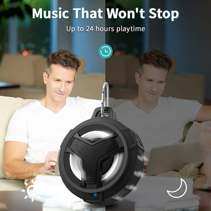 Waterproof Bluetooth Shower Speaker - Portable LED Wireless Speaker with True Wireless Stereo and 2000mAh Battery, Floats on Water - Ideal for Kayaking, Beach Activities, and Gift Giving - Black
