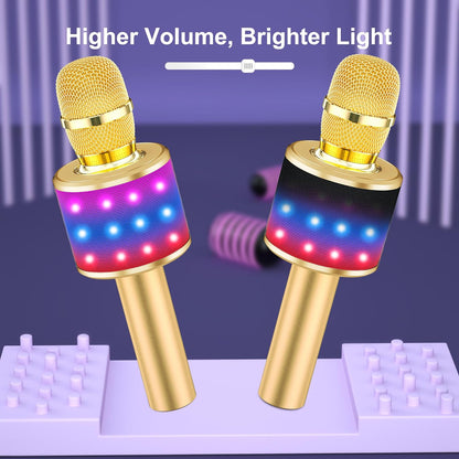 Bluetooth Karaoke Microphone with Disco Lights - Portable Singing Mic for Kids & Adults, Perfect for Parties and Travel (Gold)