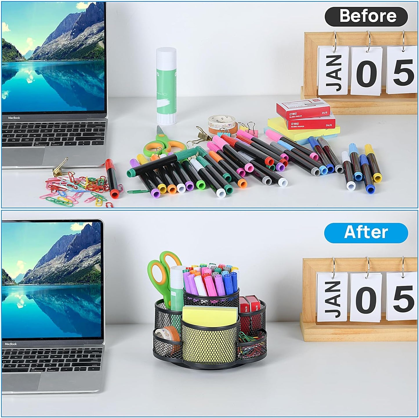 360° Rotating Desk Pen Holder - Stylish Black Organizer for Office & Home
