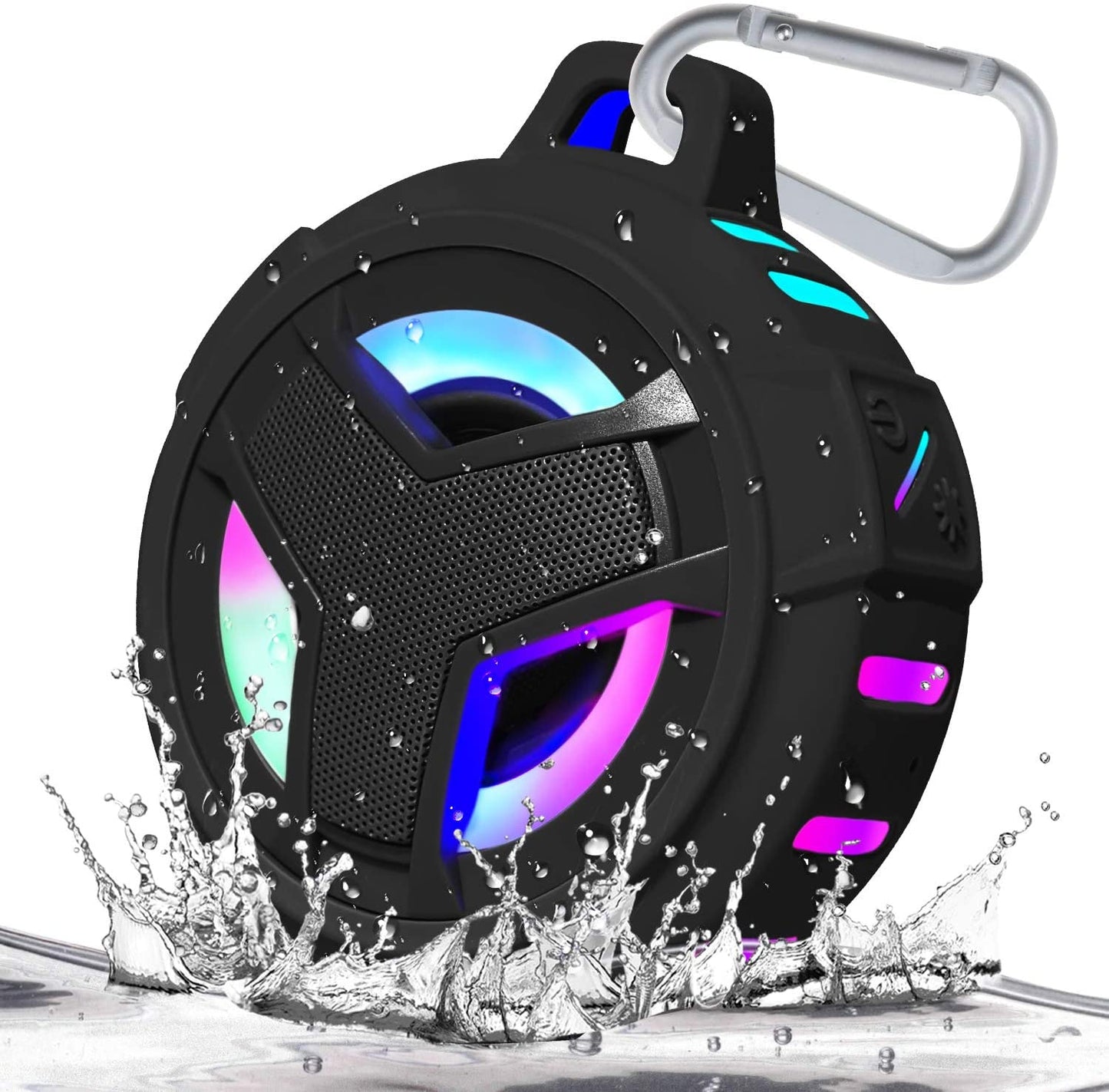 Waterproof Bluetooth Shower Speaker - Portable LED Wireless Speaker with True Wireless Stereo and 2000mAh Battery, Floats on Water - Ideal for Kayaking, Beach Activities, and Gift Giving - Black