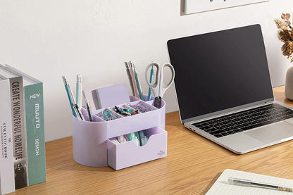 Chic Lavender Desk Organizer - Stylish Storage Solution for Office Supplies & Accessories - Elegant White & Lavender Pen Holder for Home, College, or School