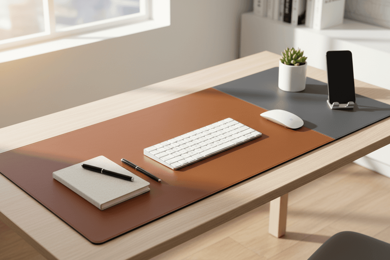 Large Dual-Sided Desk Pad Brown Gray Lifestyle
