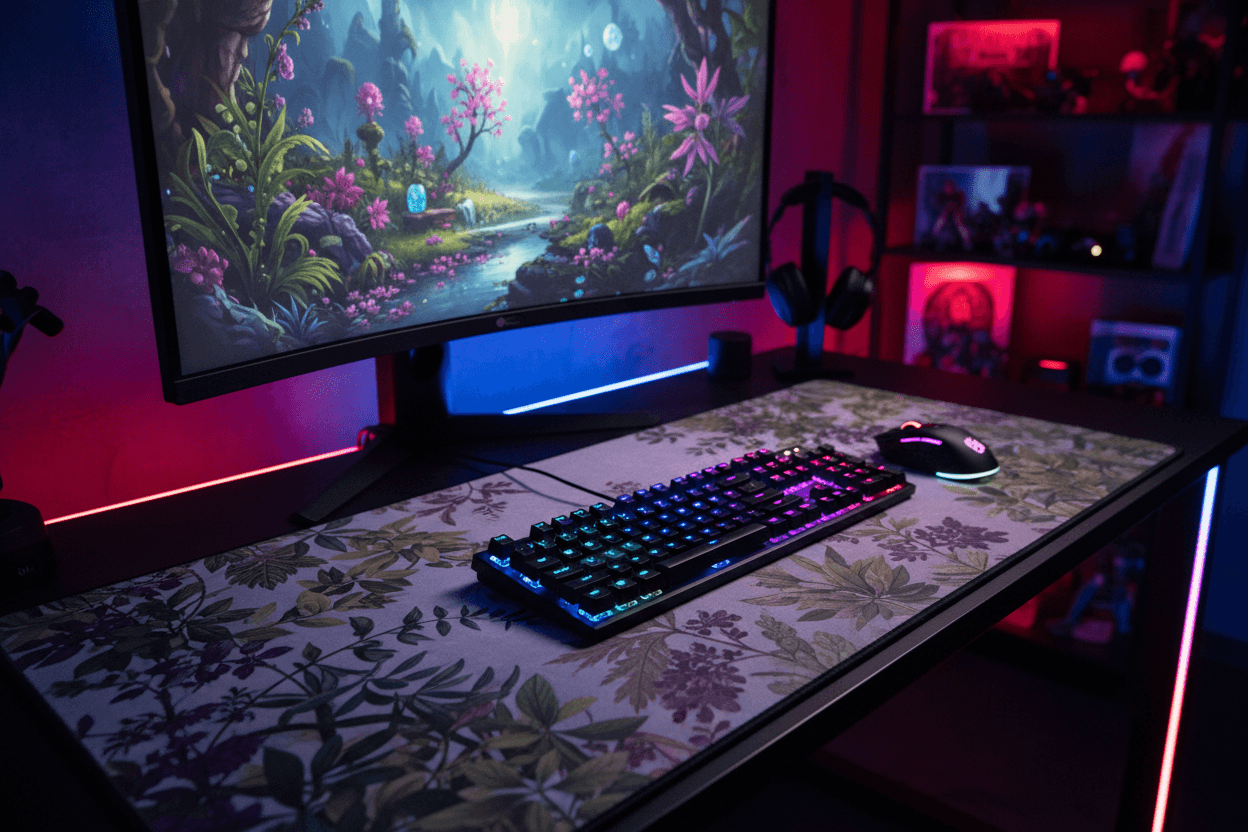XXL Gaming Desk Mat - Weeds Design Lifestyle